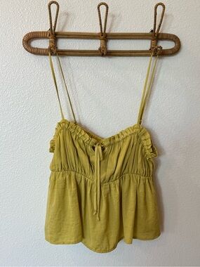 American Eagle Outfitters Mustard Yellow Ruffle-Trim Tie-Front Cami